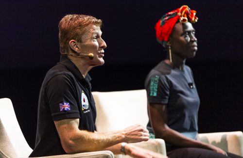 Tim Peake and a moderator in a Q&A at the Science Museum