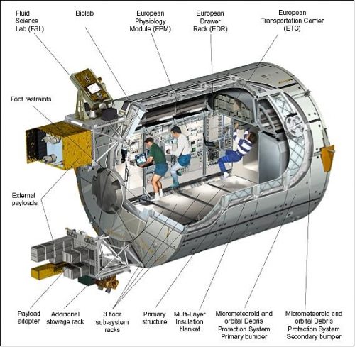 Artist's cut-away view of the Columbus module elements (image credit: ESA)