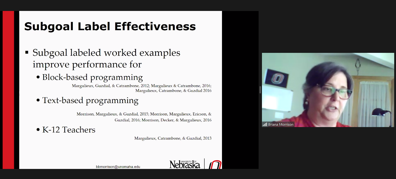 Screenshot of Dr Briana Morrison's research seminar talk