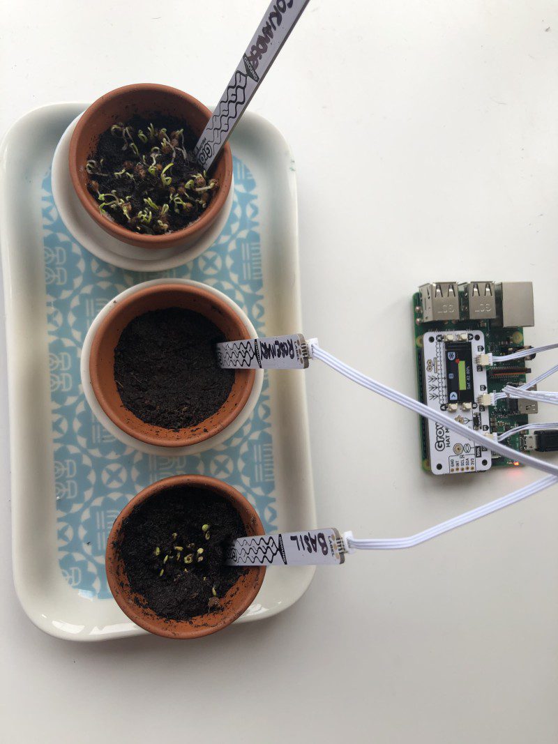 The moisture sensors have space to label each plant