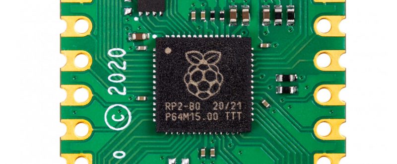 Close up of R P 20 40 chip embedded in a Pico board